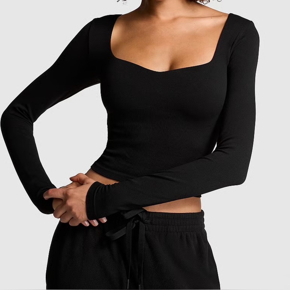 PINK Victoria secret Soft Seamless Notched Long-Sleeve Top